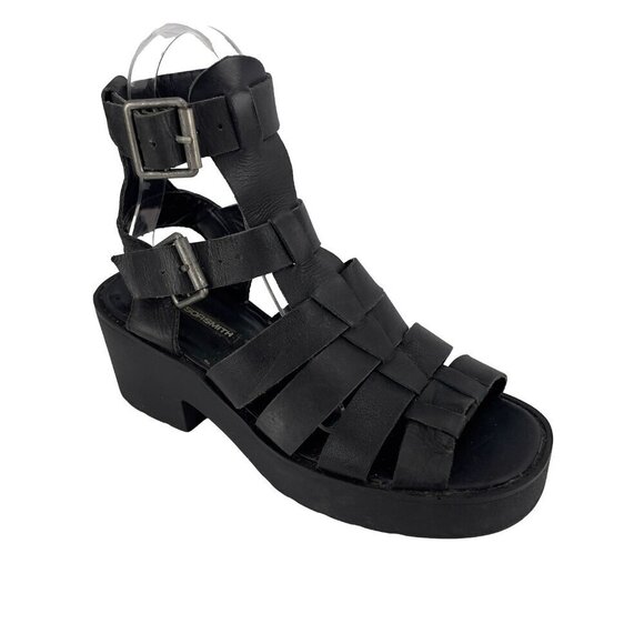 WINDSOR SMITH Leather Block Heel Ankle Straps Fisherman Gladiator Black Sandal 6 - Picture 5 of 11